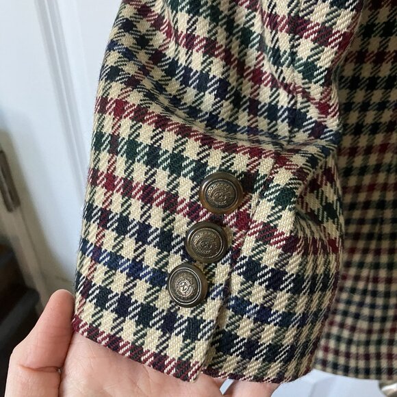 Vintage Talbots Wool Blazer Womens Houndstooth Suede Collar 80s 90s Classic - Picture 5 of 11